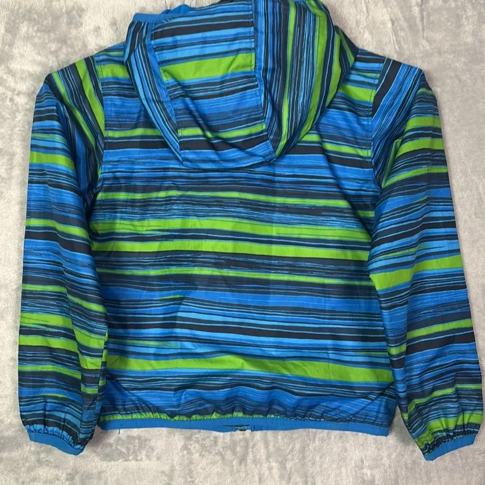 Columbia Green Blue Striped Hooded Lightweight Jacket With Pocket Size XXS (4/5)